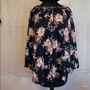Large Chaps Floral Button Up Blouse Top